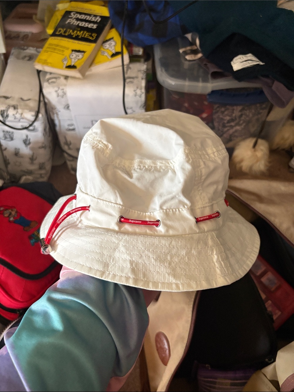 RARE Supreme White adult Bucket Hat with Red Drawcords ARCHIVE